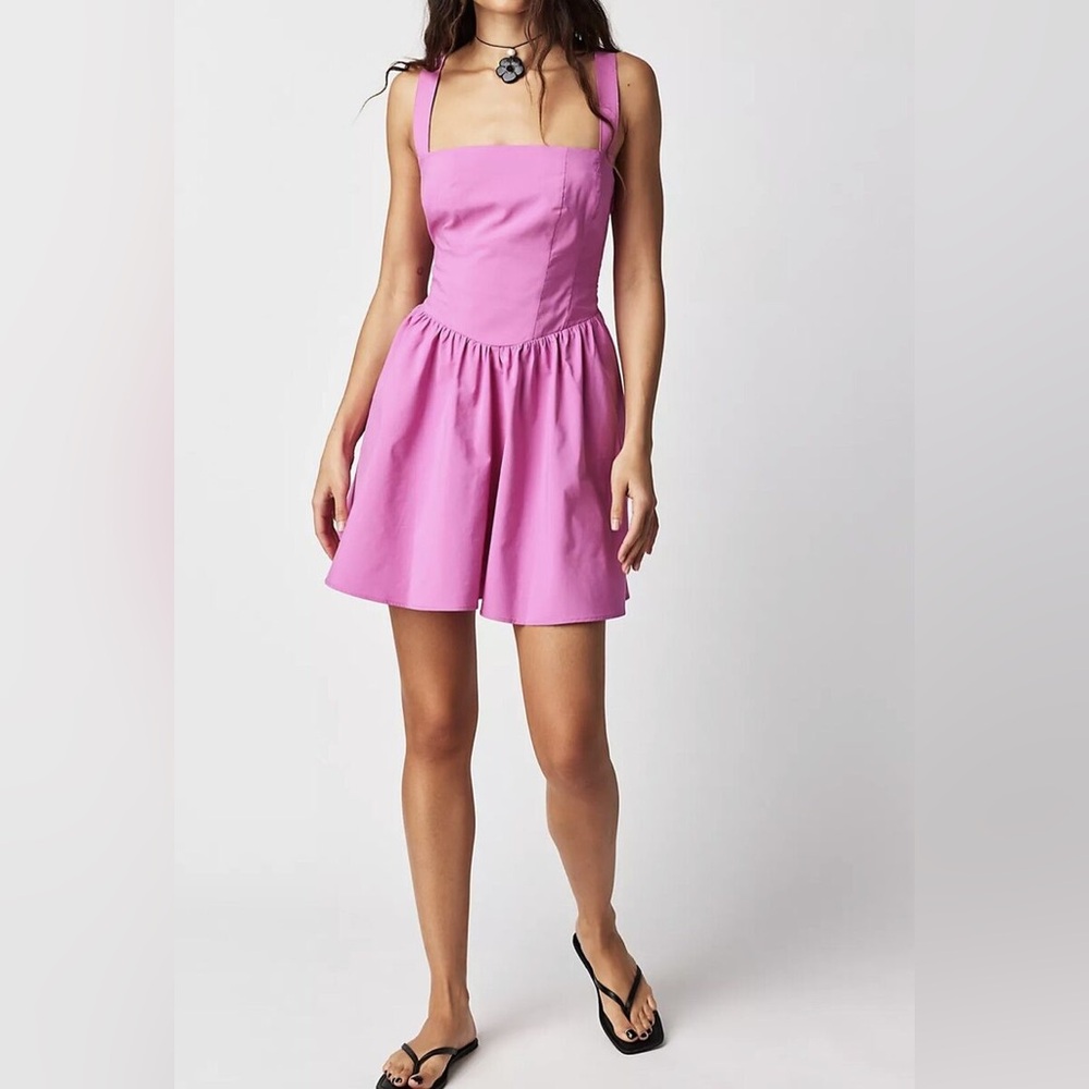 New Free People East Side Lace Up Mini Dress Pink Flower Power